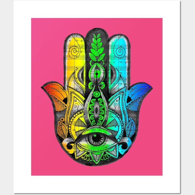 LGBT Hamsa Hand Yoga Tattoo Design Wall Art by Squidoodle